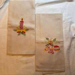 Set of 3 Imported Hand Embroidered Tea Towels Xmas